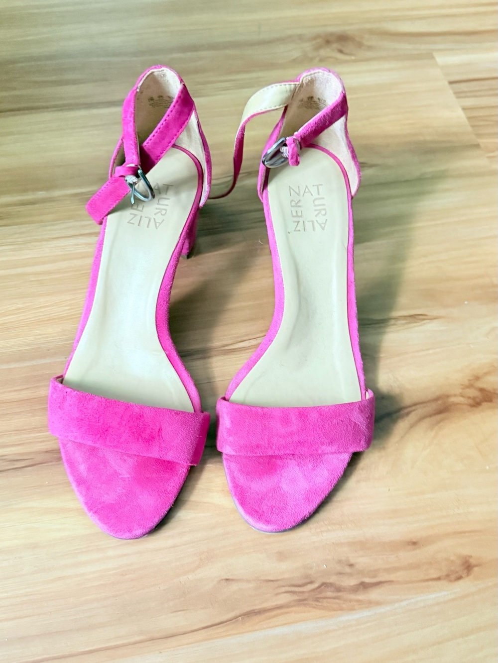 Naturalizer Vera Bright Pink Suede Ankle-Strap Heels